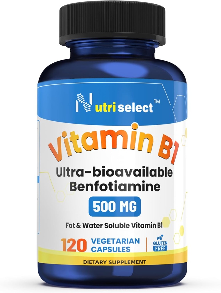 120 Capsules 交付500毫克维生素B1,载于本虫胺补充剂,即非GMO、Vegan和Gluten-Free