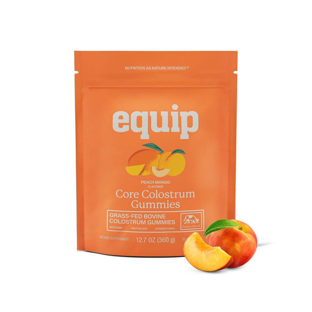 装备食品 核心波维纳 Colostrum Gummys, 美味 1g per Seving Grass Fed Colostrum 补充 - Gut Health, 豁免,恢复,头发和皮肤 - 60 Bovine Colostrum Gummys, 30名服务员,桃芒果