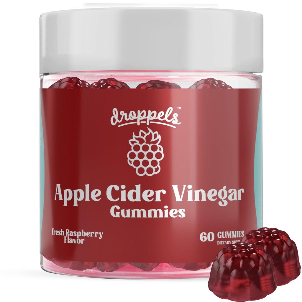 Dropppels Apple Cider Vinegar Gummys 1000mg 配有 Beet Root & Pomegranate QQ 非GMO, Vegan-Friendly, Gluten Free QQ支持文摘,代谢,能源与免疫健康 QQ Raspberry Flavor