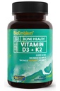 BioEmblem 维生素 D3 K2 Capsules (5000IU和200mcg) - 专利MK7和MK4用于3-in-1 复合支持 - 蔬菜维生素 D K2 补充 牙齿,心脏,免疫系统 - 非GMO, 90 Caps