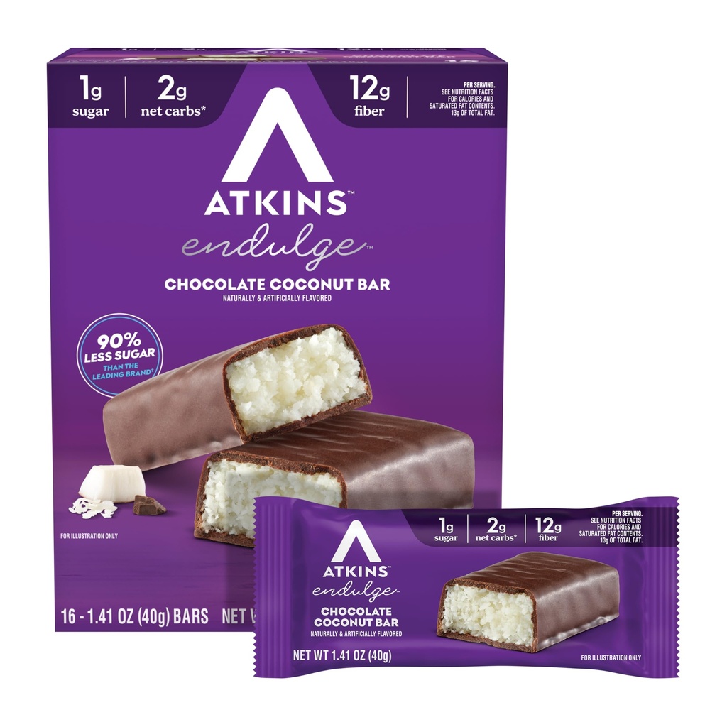 Atkins Endulge 巧克力椰子火焰酒吧,低糖处理,高纤维,16个计数
