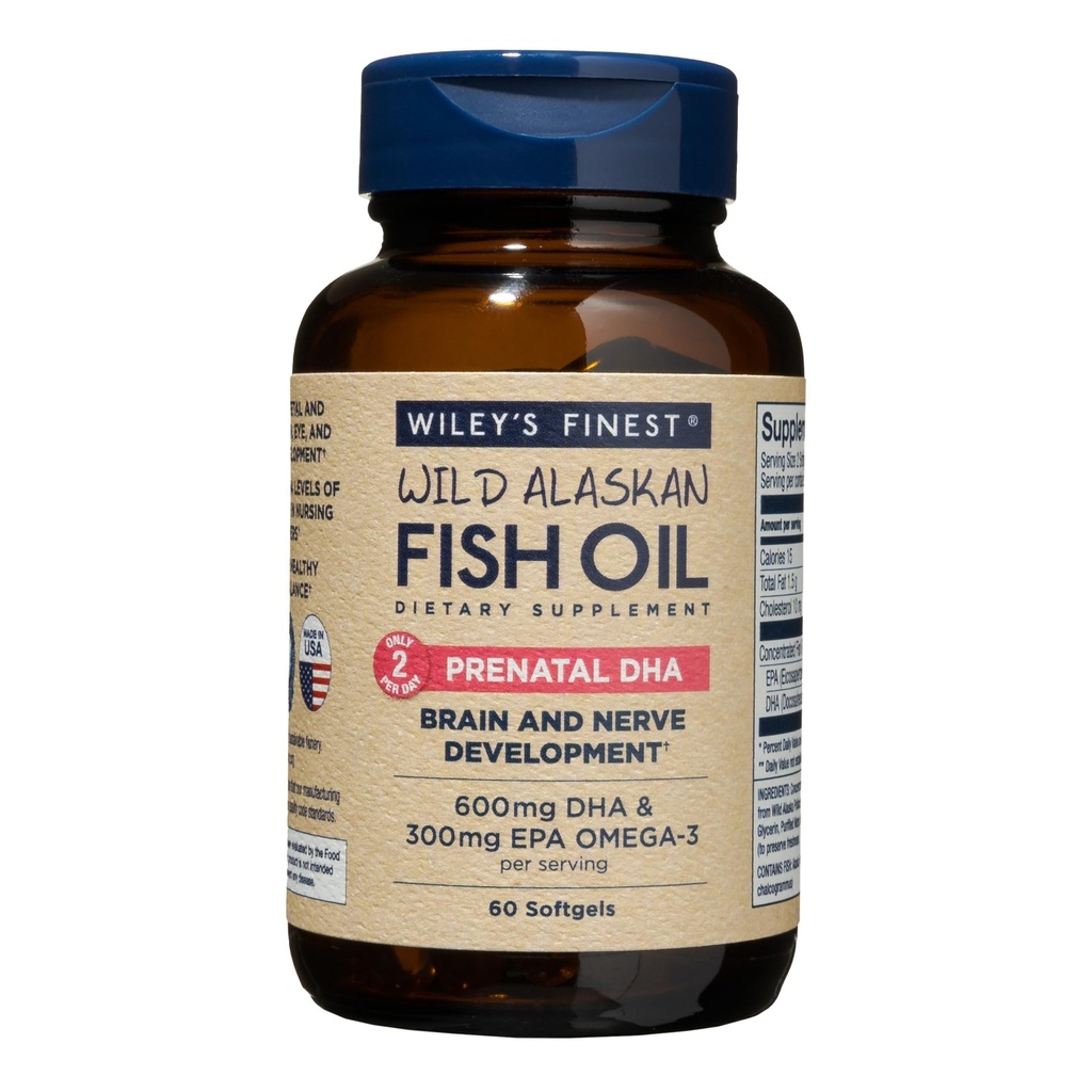 Wiley最精美的野生阿拉斯加鱼油 产前DHA - 900mg EPA和DHA Omega - 孕妇和哺乳母亲- 60 Softgel(30名产前维生素服务)