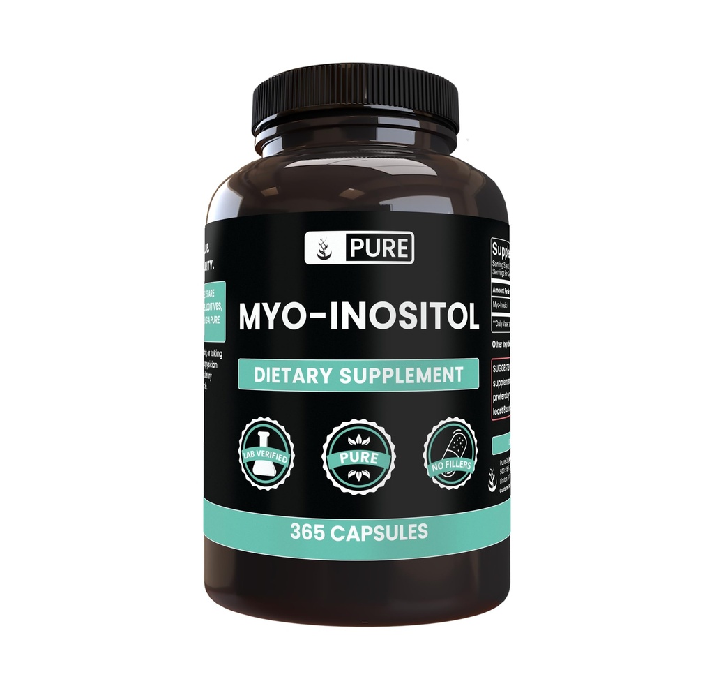 Myo-Inositol (365 capsules) 无镁或水稻填充器, 永远纯净, 实验室验证
