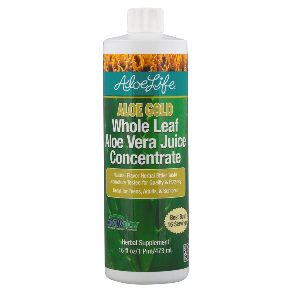 Aloe Life - 全叶 Aloe Vera Juice, 认证有机体,无胶(Aloe Gold, 16 oz)
