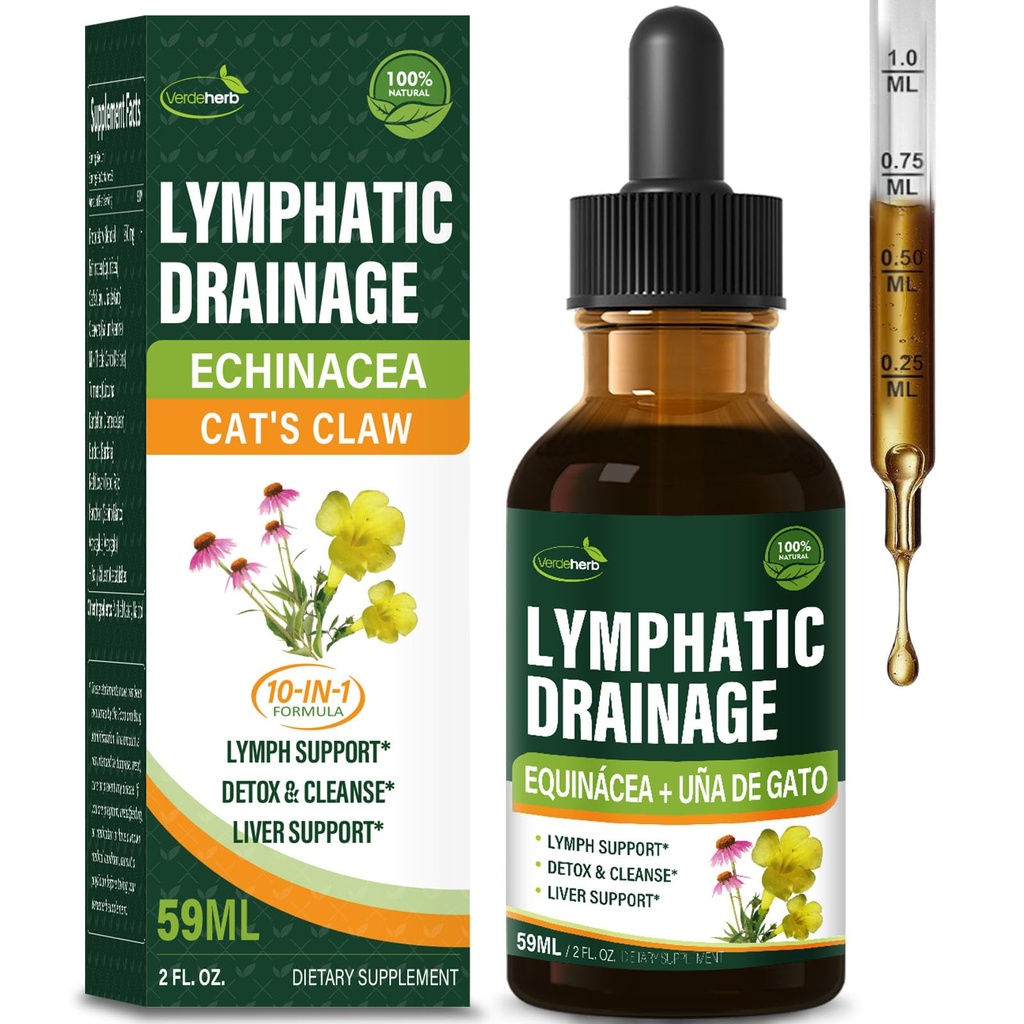 Cleavers Lymphatic Drawage Drops 增强淋巴系统解毒清洁剂, Echinacea, Milk Tetle, Cats Claw, Turmeric, Dandelion, Burdock Immune Support Suppless. 2oz (英语).