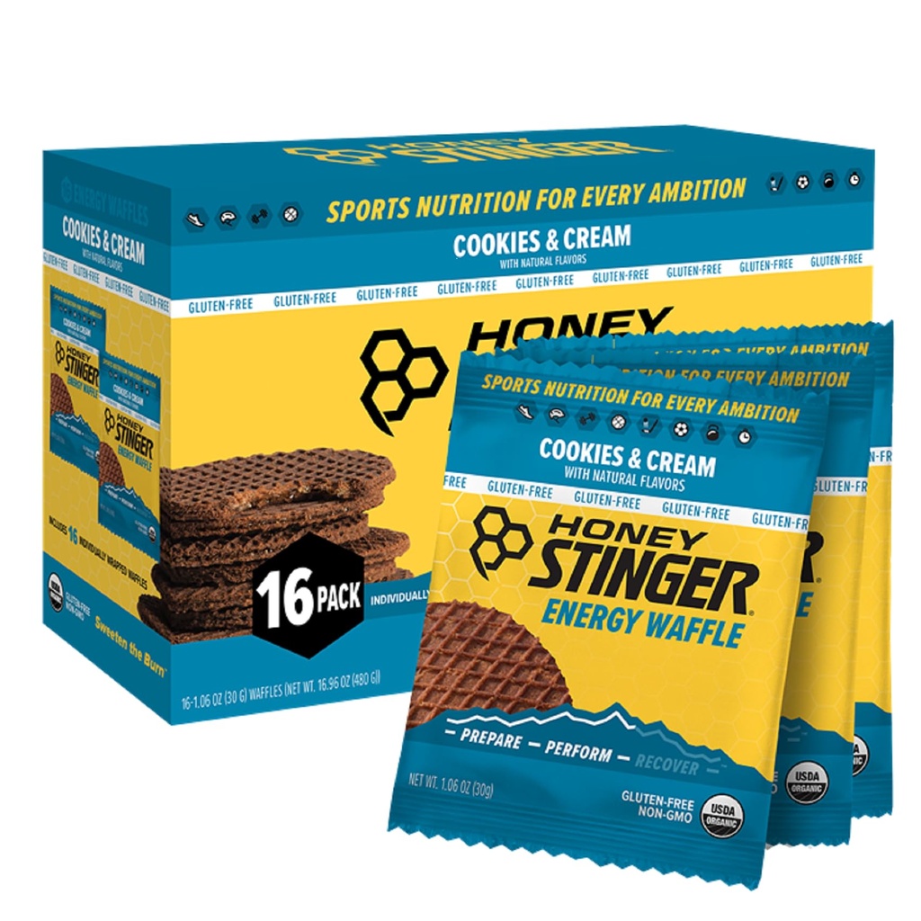 Honey Stinger Organic Gluten Free Cookies & Cream Waffle, Energy Stroopwafel for 锻炼,耐力和性能,家庭运动营养与健身,工作前和期间运动营养,16 Waffles, 16.96 Ounce