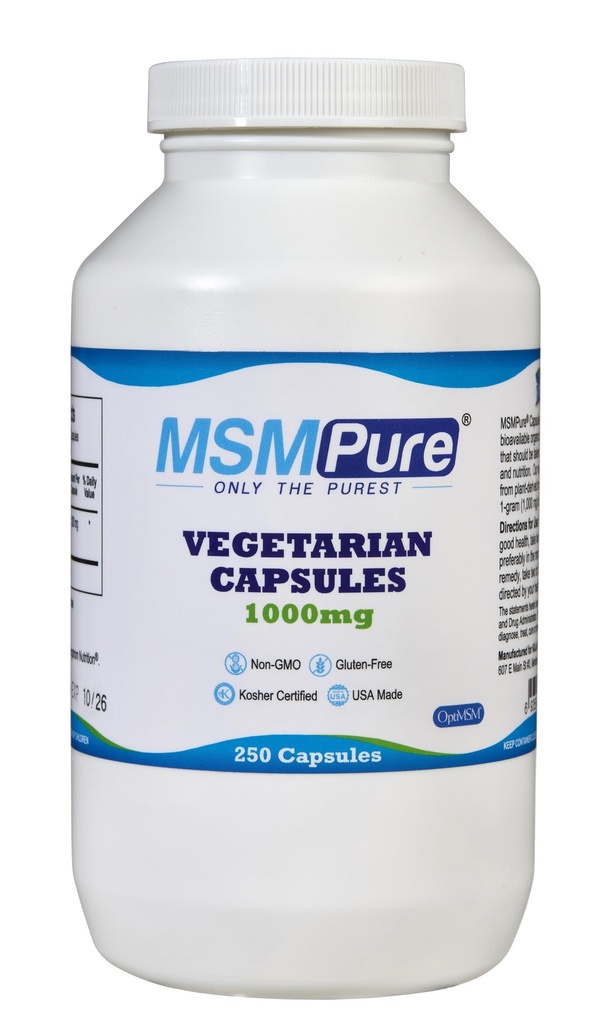 KALA 保健 MSMPure MSM 蔬菜 Capsules – 1 000 mg US-Made MSM / Capsule 用于联合健康,皮肤外观,毛发和钉子支持 250 counter,有机硫