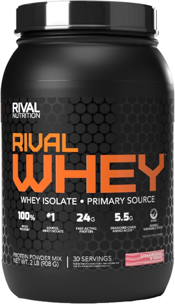 Rivalus Rivallwhey – 草莓Creme 2lb - 100% Whei蛋白,Whei蛋白隔离初级源,清洁营养简介,BCAAs,无禁物质,美国制造
