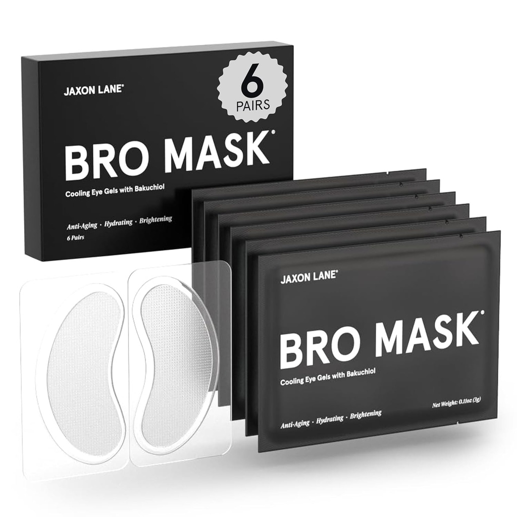 BRO MASK 男子皮肤护理眼罩下 + 冷却眼罩 黑暗圆圈和羽毛 与巴库奇奥尔、咖啡因和Niacinamide的抗衰老水合物 男子眼袋治疗(6对)
