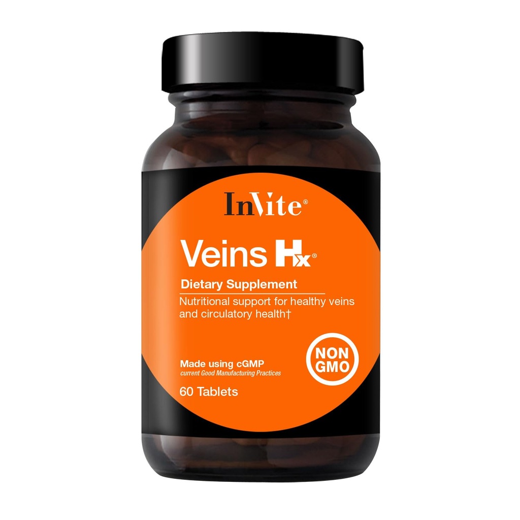 邀请健康 Veins Hx® - 支持蔬菜和循环卫生 - 包含维生素C, Citrus Bioflavoids, 马栗种子, Gotu Kola, Bilberry水果 - 60片