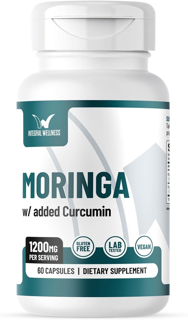 Moringa w/Curcumin Capsules(60盖) 1200mg 个人服务 - 第三方测试,无填充器