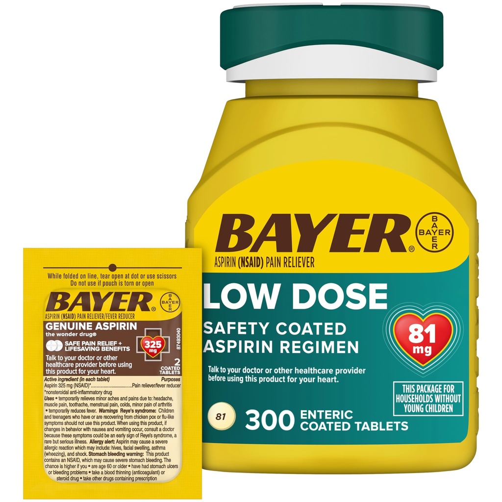 Bayer Aspirin 81mg 肠道 水泥片 300cm 2 Counter Travel pack of Genuine Aspirin 325mg 水泥片