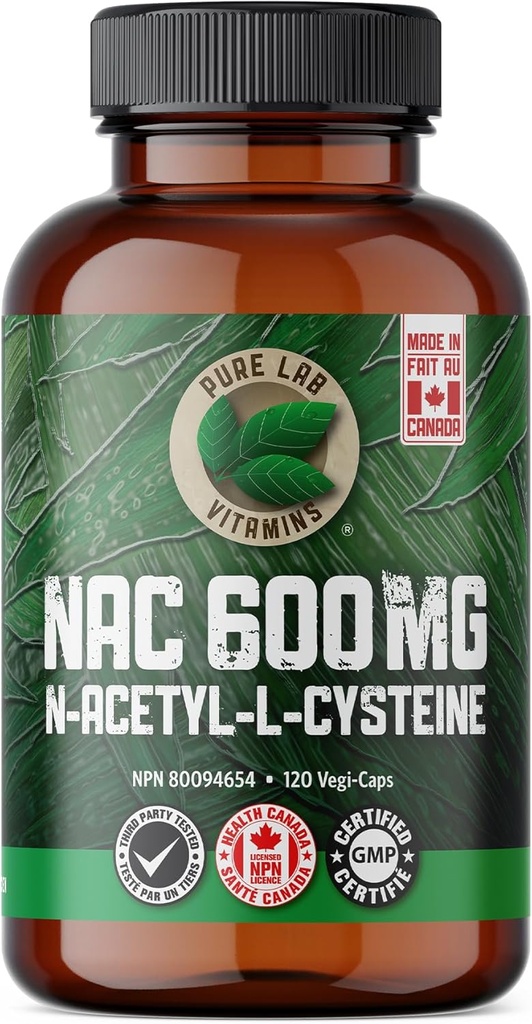纯实验室维生素 NAC(N-乙酰基-Cysteine) 600 mg - 120 盖 在加拿大制造