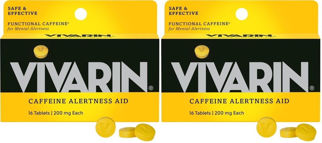 Vivarin, Cafeine Pills, 200mg Cafeine / dose, 安全和有效地帮助你保持清醒,无糖,卡罗里斯或隐藏物料, 能源补充, 16张平板电脑(2页)