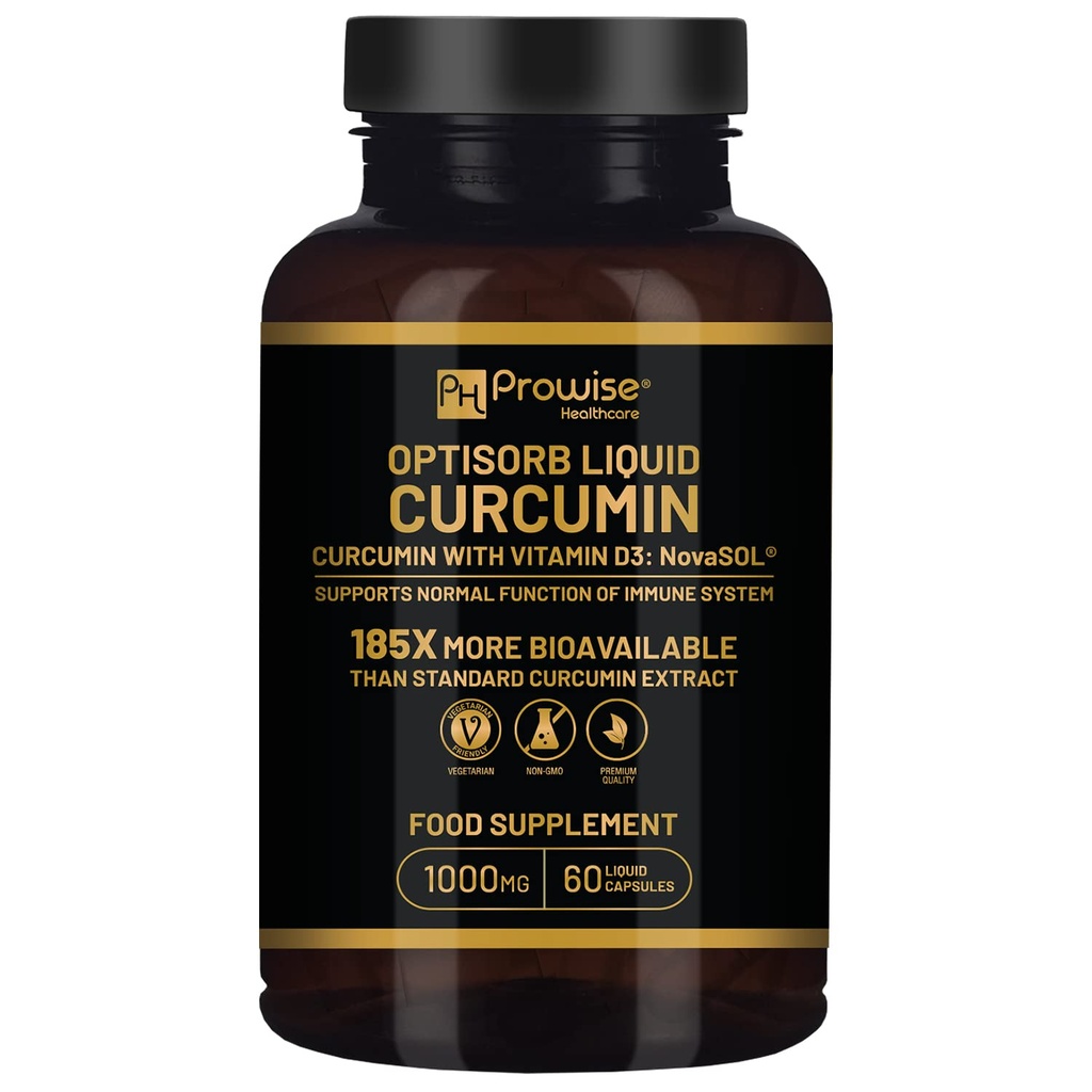 含有维生素D的液态曲霉素 - 60 Liqcaps → 185x Turmeric & Crucumin 生物利用率 - Ultra Biobicable → 液态曲霉素 1000mg NovaSOL Daily dosage - UK制造
