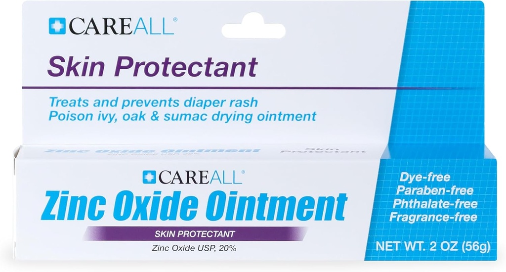 Careall Zinc Oxide 20% 皮肤保护性障碍膏 2 oz, Relieves, 治疗和防止小皮肤刺激症 由Diaper Rash引起的. 帮助密封出湿. 保护Chafed皮肤。