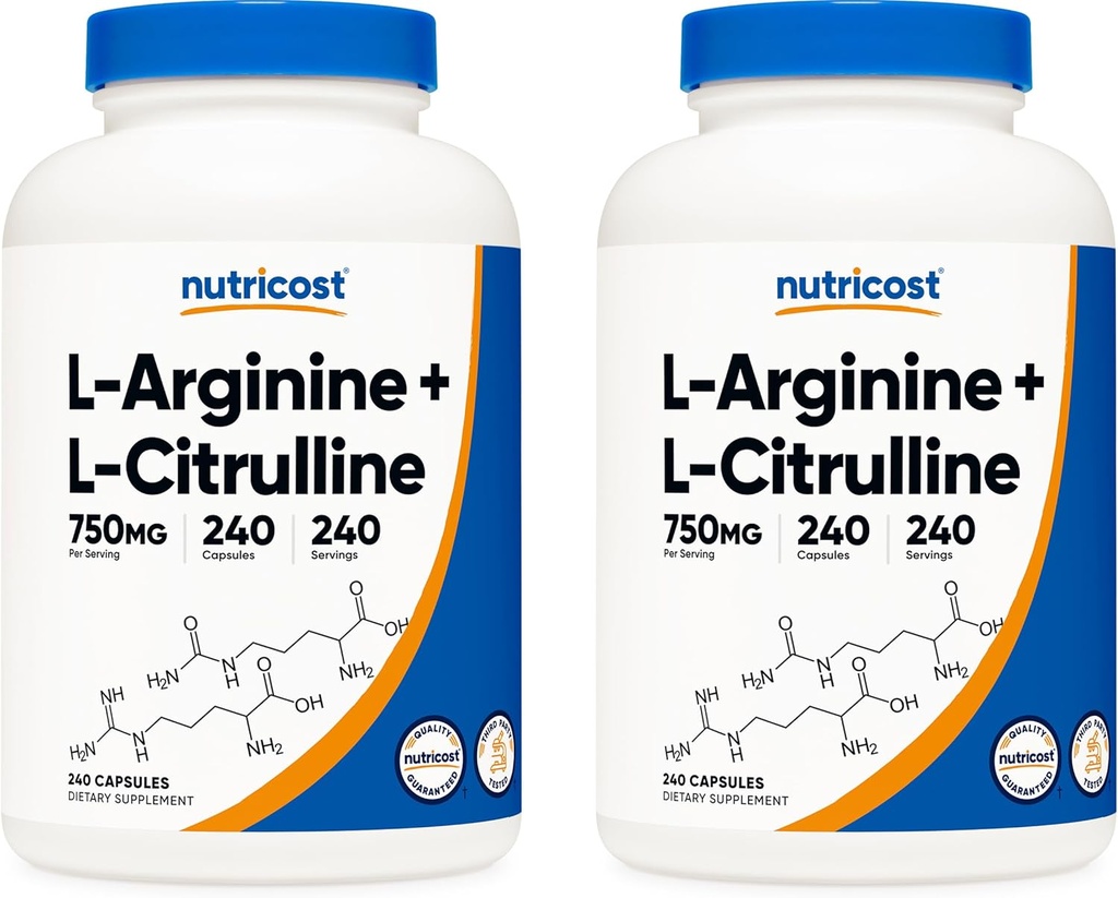 营养成本 L-Arginine L-Citrulline 综合体 750mg, 240 capsules (2瓶) - 非 GMO