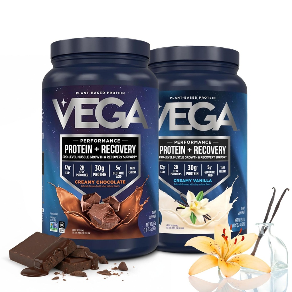 Vega Sport Premium protein Powder Bundle,巧克力+香草,植物基蛋白粉后工作 - 认证 Vegan, Vegetarian, Keto-Friendly, Gluten Free, Dairy Free, BCAA 氨基酸