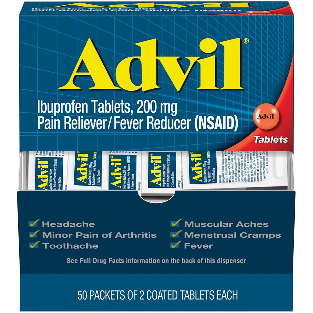 Advil Ibuprofen, 200mg, 50 包两块纸板(包2)