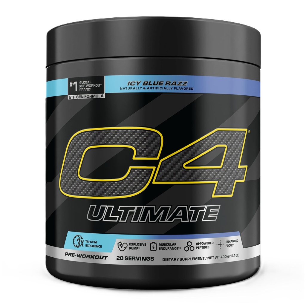 C4 超时预置工作粉 ICY 蓝Razz - 男女无糖预置能源补充剂 - 300mg Cafeine + 3.2g Beta Alanine + 2 专利Creatine - 20 services
