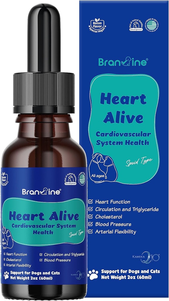 狗和猫-挪威鱼油的心脏活性液体心血管系统健康,Coenzyme Q10,维生素K2,Policosanol,Hawthorn Berry提取,Vegan Bacon Flavor(60毫升)