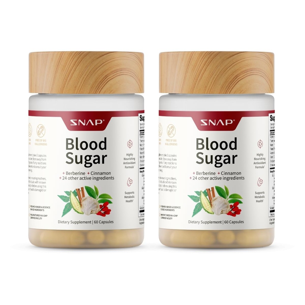 Snap 补充血糖混合物,CoQ10,肉桂,Alpha Lipoic酸和Gymnema,无糖,60 Capsules,2 Pack