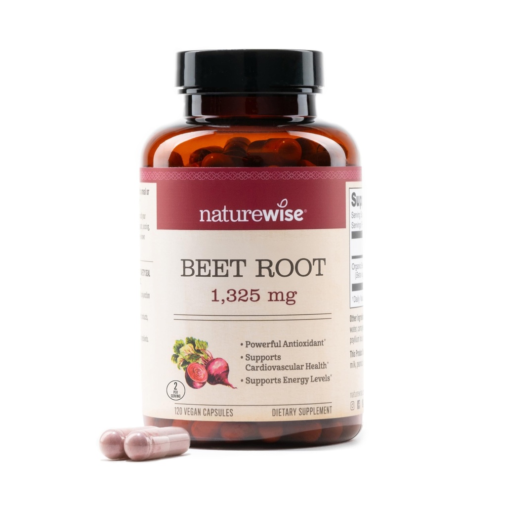 NatureWise Beet Root Capsules 1325mg with Organization Beetroot - Nitric Oxide Boster for 环流和心脏健康支持 - Vegan, Gluten-Free, Non-GMO - 120 Capsules [60日供应]