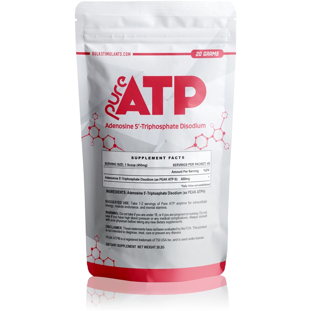 BulkStimulants Prure ATP Adenosine 三磷酸粉 - 增加能量,耐力,强度,恢复和肌肉泵,更快于Creatine HMB & Nitric Oxide,自然预工补充剂 - 20克