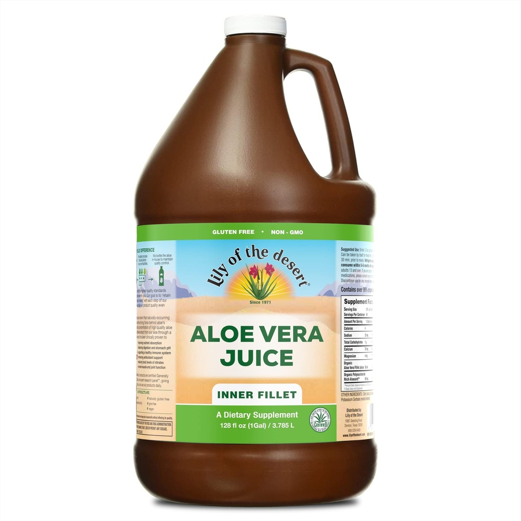 沙漠的Lily of the Desert Aloe Vera Juice - Inner Fillet Aloe Vera drink,有机Aloe Juice with Natural Vitamins, 消化酶促进古特健康,胃部救济,健康,光滑皮肤,128 Fl Oz