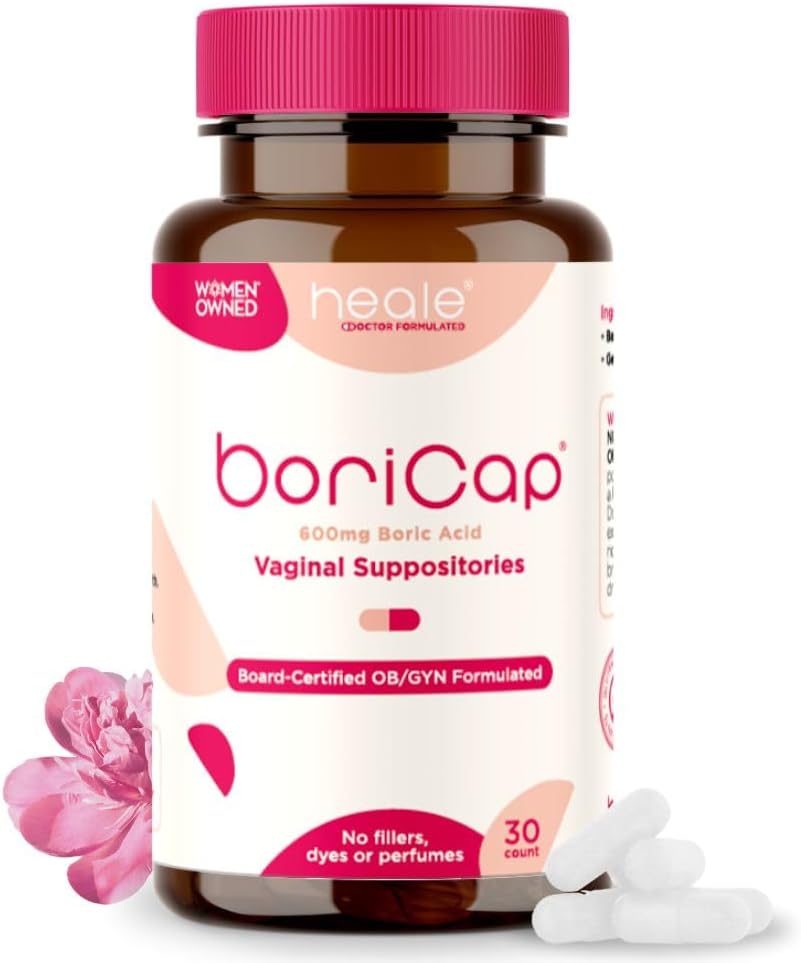 Boric Cap - 妇女的硼酸药方 - 600毫克 - 阴道健康与平衡、痒和呕吐 - 自然救济 - 女性护理 - 女性卫生产品 - 由Heale公司在美国制造 - 30 Capsules