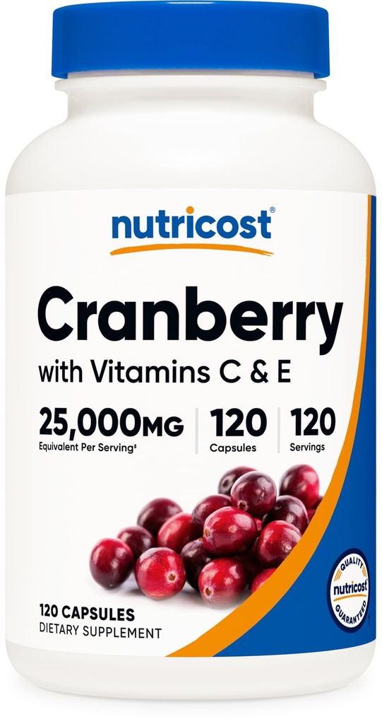 含有维生素C和维生素E的营养成本Cranberry提取物(25,000毫克)(120卡普勒斯)