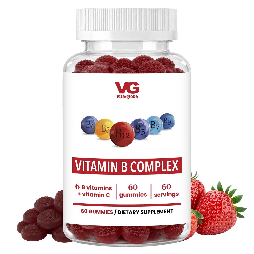 VITA GLOBE B 复杂Gummy Vitamins – 与维生素C,Niacin,B6,B12 & Biotin → 能源,代谢和认知支持的每日补充 → 60 Gummys (Pack of 1)