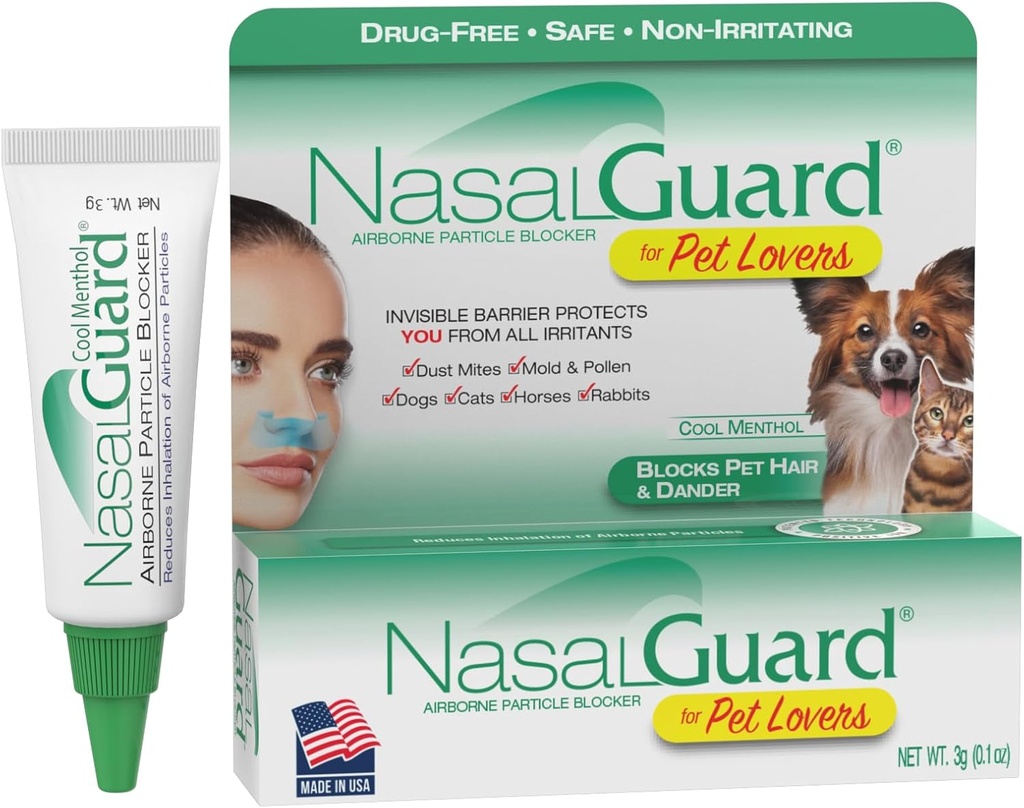 空降粒子屏蔽器 Gel for Pet Loves – 帮助减少对Pet Hair, Dander & Allergens 的吸入 – 无毒,每日使用,美国制造(Cool Menthol, 3g Tube)