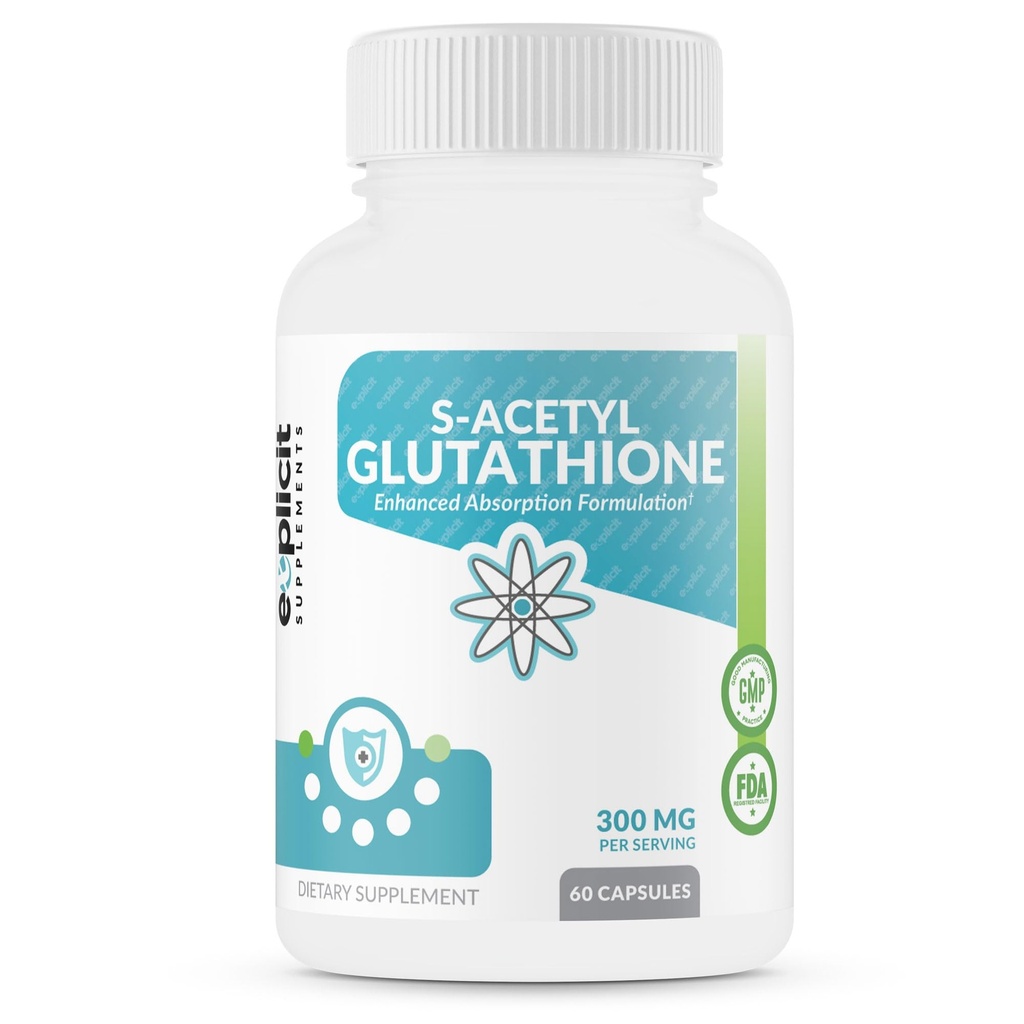 eXplicial Supplements S-Acetyl Glutathione SAG 300mg per dose,酸-resistant Caps,美国制造 - 60 capsules