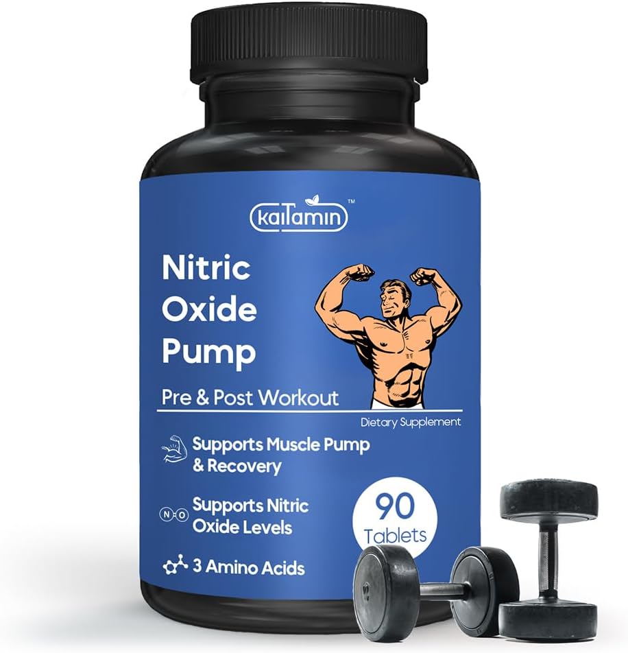 Nitric Oxide 补充男性工作前补充 肌肉生长 亚基宁 Glutamine & Ornithine - 90 Vegan,非GMO药丸支持男性健康
