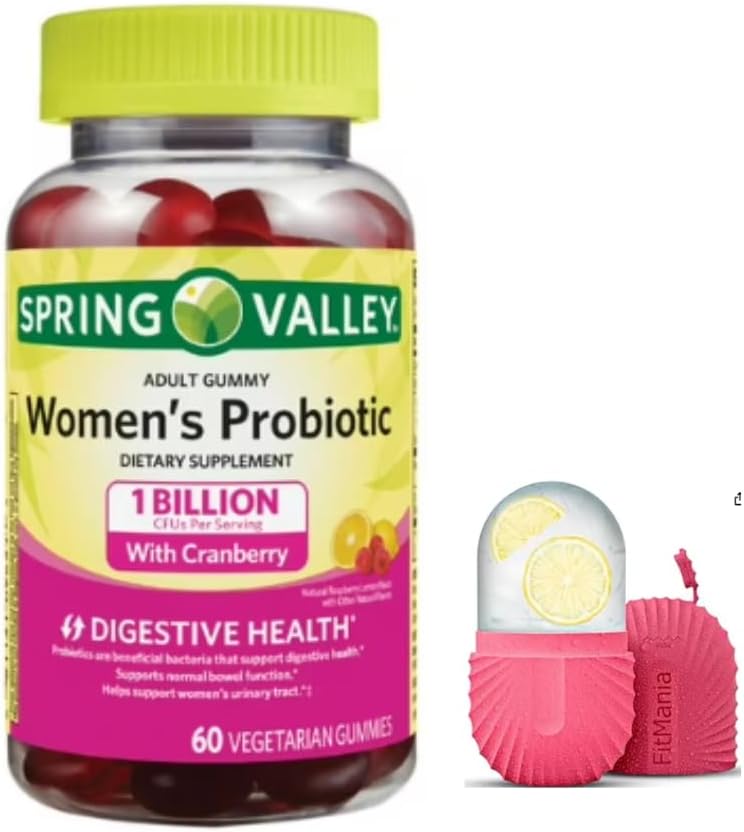 FitMania春谷女子Cranberry Probiotic 补充春谷蔬菜 Gummys, Raspberry Lemon, 60 Counter and a Gift Ice Roller for Face