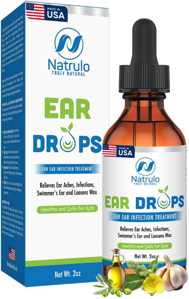 Natrulo Natural Ear drops for Ear Information - Homopathic, Herbal Eards for 成人, 儿童与宠物 - Ear Aches, 游泳者的耳朵, Loosen Wax - 儿童安全耳油,美国制造(2 Oz)