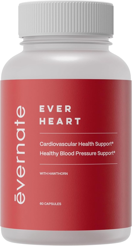 Ever Heart QQ 血压支持补充 QQ 组合 Garlic, Hawthorn, Ginkgo biloba, Zinc, & L-Arginine QQ 非 GMO, Gluten Free QQ 容易吞咽和文摘 60 Capsules