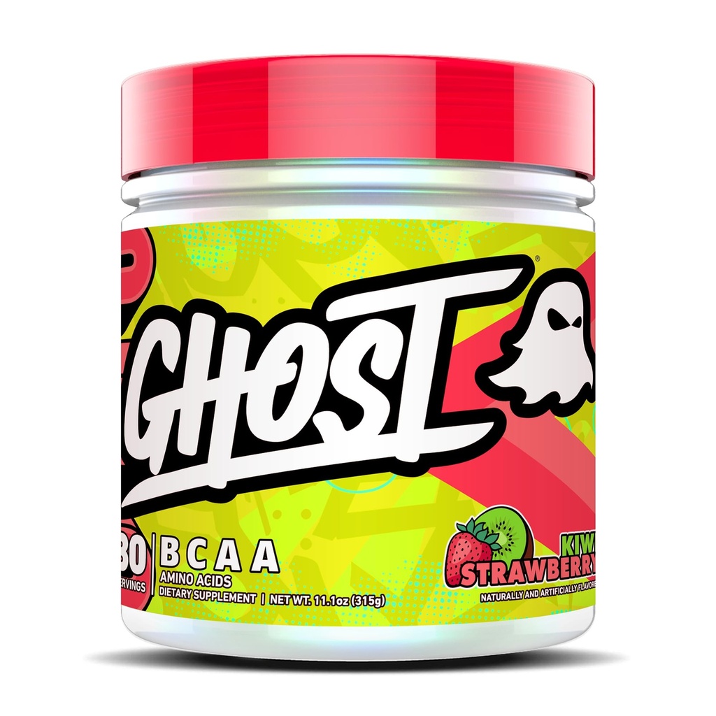 GHOST BCAA 氨基酸粉补充剂,Kiwi 草莓 - 30 services - 无糖内酯,Post & Prewout 氨基粉和回收饮料,7G BCAA