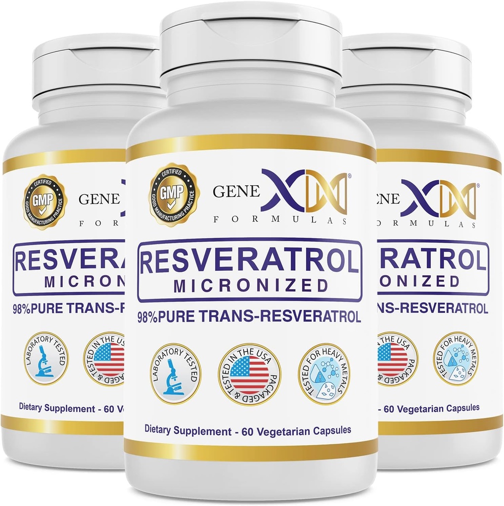 Genex 公式 98% 纯度 与 BioPerine 的跨抗反转录醇 用于吸收 (3 包) 微量化, 实验室测试, 完全稳定抗反转录醇 600mg - 180X 跨抗反转录醇 用于健康衰老