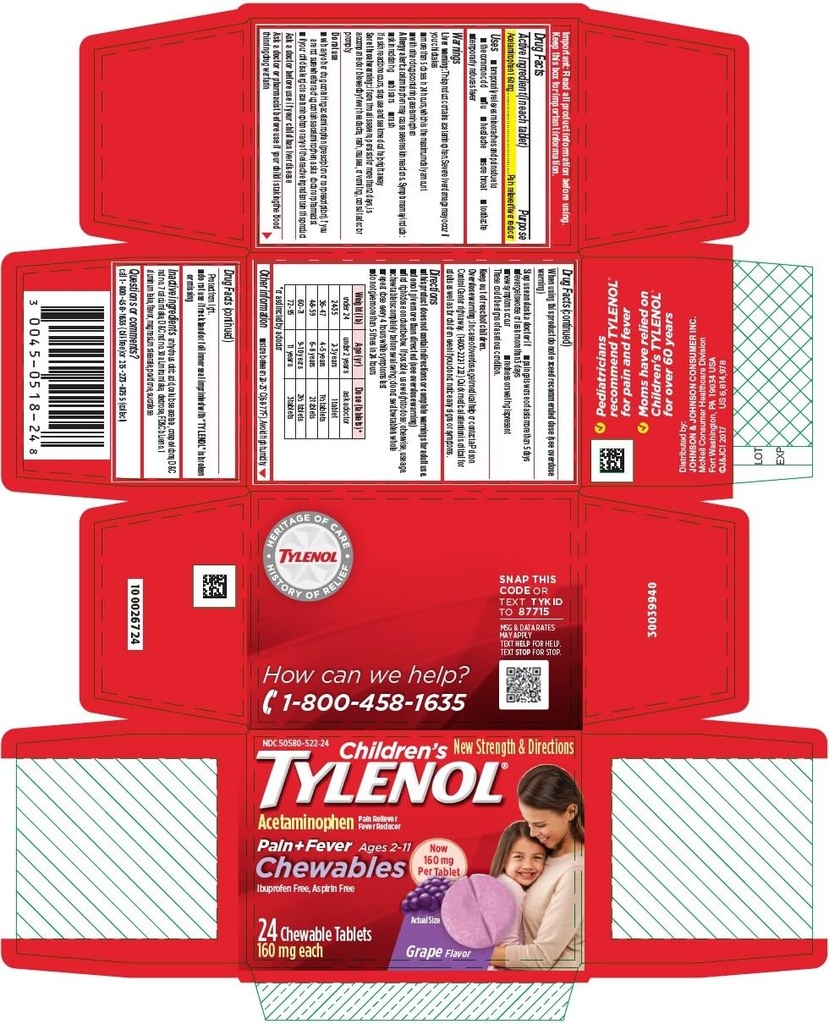Tylenool儿童疼痛 + Fever 可切片 葡萄火焰 - 24厘米,包4