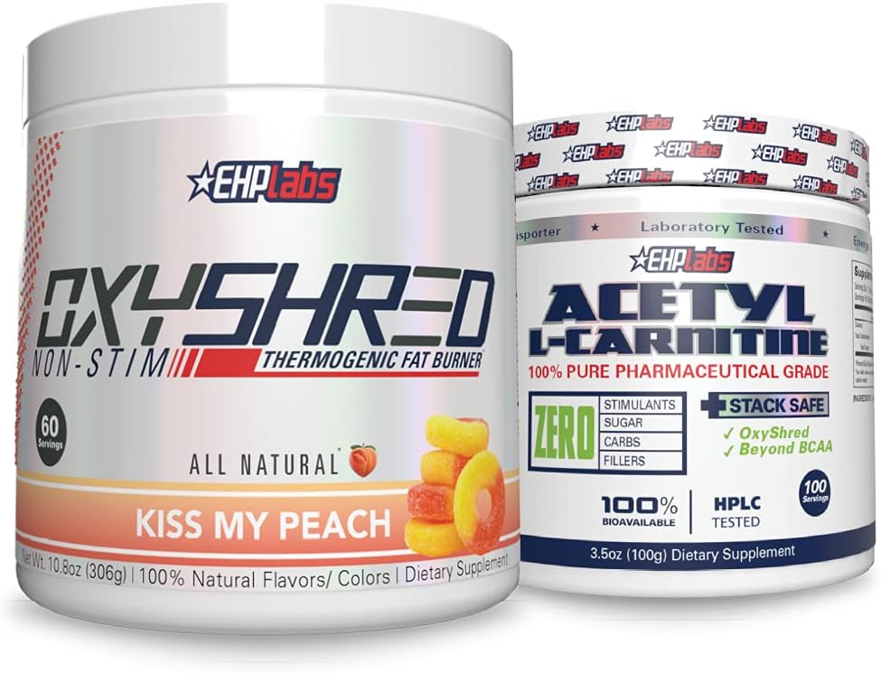 EHP Labs 非兴奋剂 + 乙酰气囊 - OxyShred Thermogened Prewout Powder & Shredding 补充剂 - Acetyl L-Carnitine - 支持自然能源生产,艾滋病代谢,以及健康脑功能