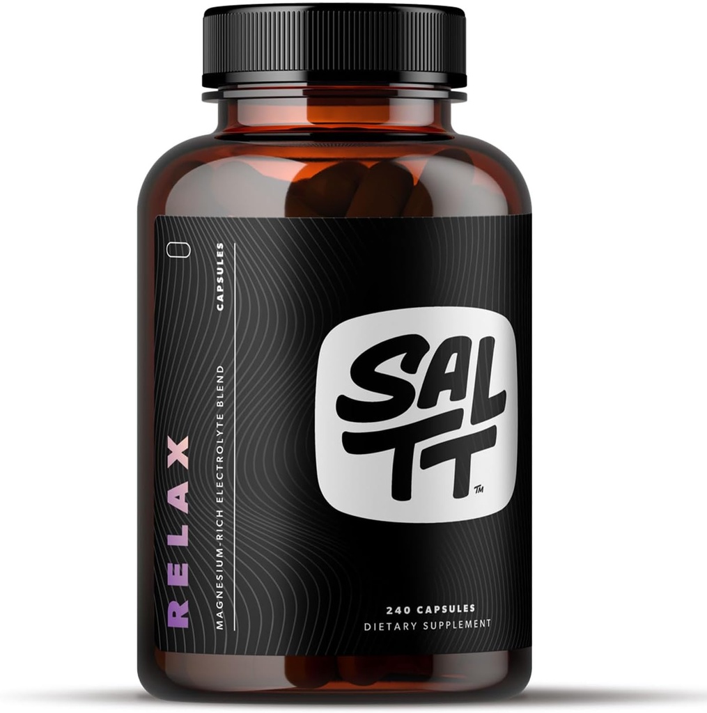 SALTT 放松 - 镁胶囊补充 - 203mg 氧化镁 氯化物 w/钠,钾,电解质 - Vegan, 糖和糖自由 - 240 Counter - Keto Chow