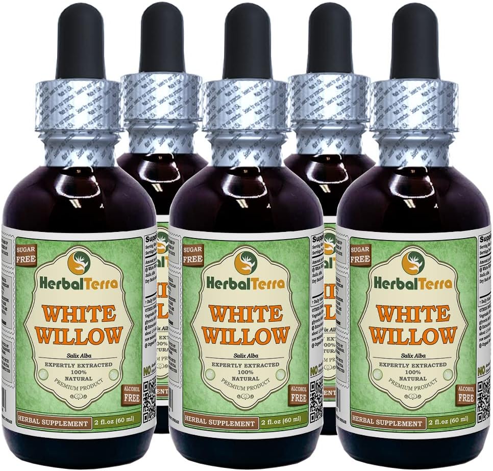 白柳(Salix Alba) Glycerite,有机干巴克酒-FREE液体萃取剂(Brand name:Herbalterra, Proudly in USA) 5x2 fl.oz(5x60 ml)