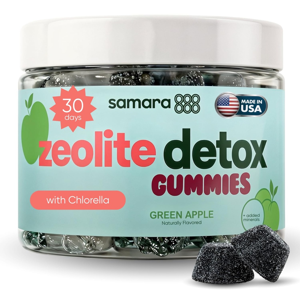 Zeolite Detox for Kids & 成人,重金属Zeolite & Chlorella Detox Gummys, 活化炭的替代品,Gentle Daily毒素清洁剂 for Kids & 成人,60 Green Apple Vegan Gummys