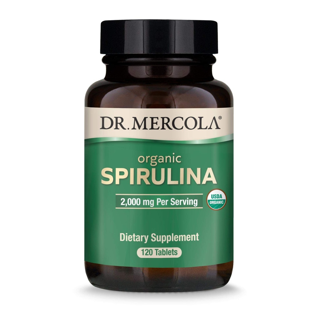 Mercola博士 有机螺旋藻 - 2,000毫克 - USDA 有机藻类 - 支持正常解毒和免疫健康 - 全食品超食品 - 非GMO,无糖和无豆 - 120片
