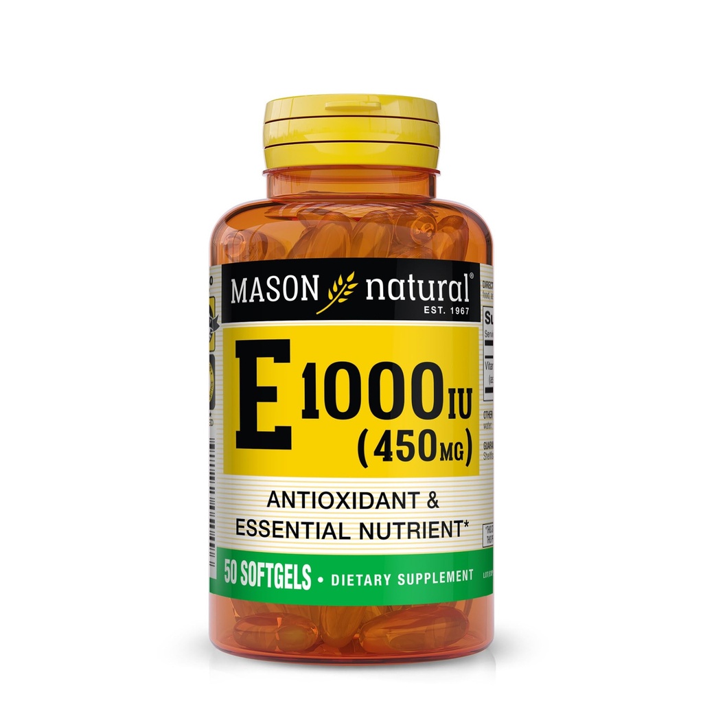 MASON NATURAL Vitamin E, 450 mg (1,000 IU), Daily Dietary Supplement with Essential Nutrient for Overall Wellness, 50 Softgels (Pack of 1)