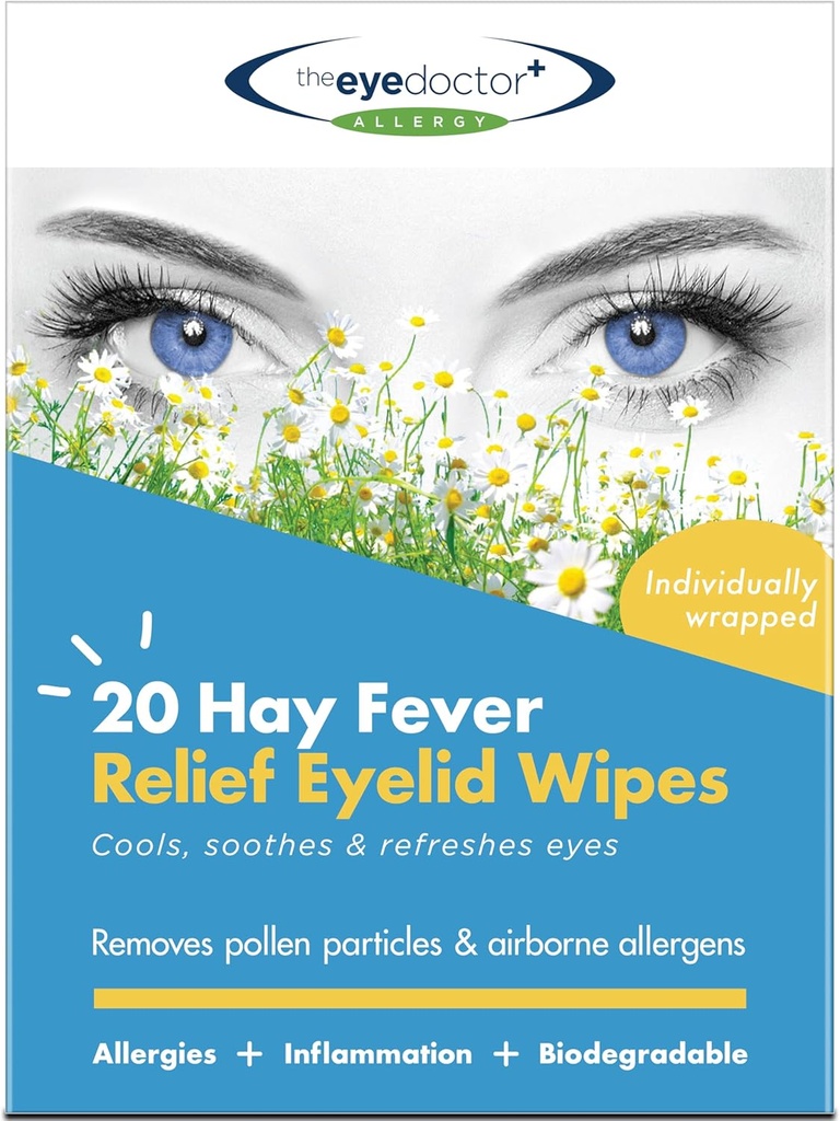 眼科医生Hay Fever Relief Eylid Sweets - 20x 单用途眼部擦拭过敏症 & Hayfever - 炎症,水痒眼,头痛和米格雷因斯 - 冷却苏打法