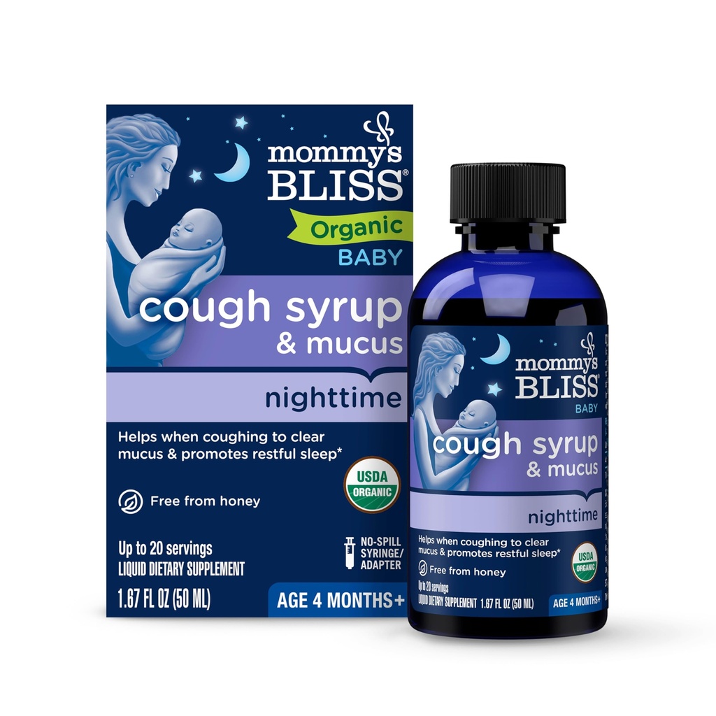 妈咪的Bliss 有机婴儿 Cough Syrup & Mucus 夜时间,包含有机Agave和Ivy Leaf,为婴儿制作 4个月+,1.67 Fluid Ounces