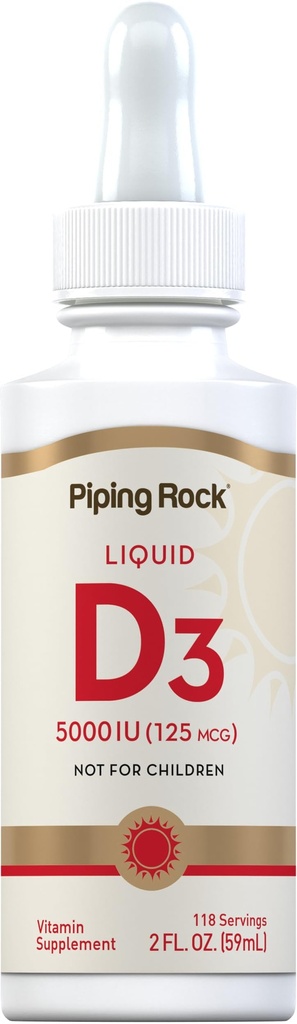 管道 摇滚 维生素 D3 液体 5000 IU(125 mcg) → 2 oz → 成人维生素 D 滴液 → 蔬菜,非GMO,Gluten免费补充剂